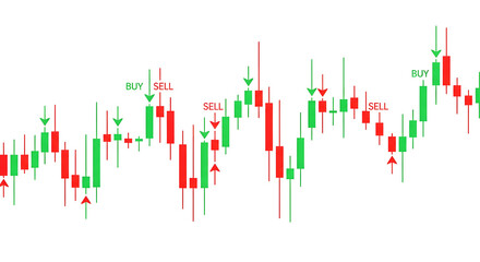 Trading Chart Red Green Candlestick Pattern Technical analysis Concept. PNG Transparent Background Image.