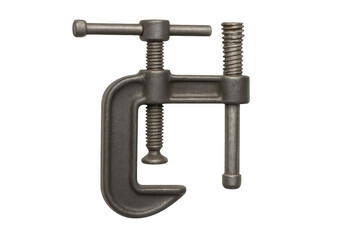 G-clamp tool holding tight on transparent background
