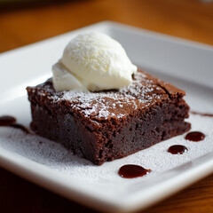 Warm Brownie with Creamy Chocolate Ice Cream Scoop