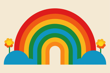 spring landscape with rainbow