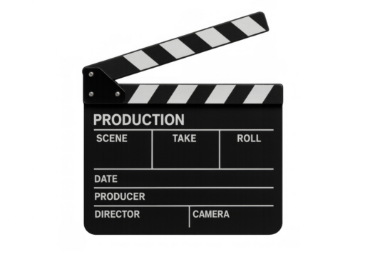 Movie clapperboard with transparent background for easy integration