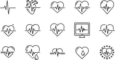 Cardiac heartbeat outline icon vector on a white background