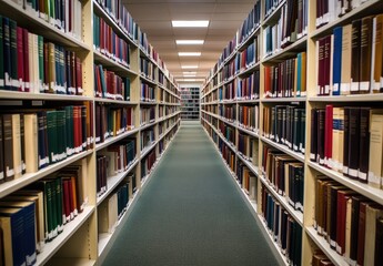 Library aisle lined with bookshelves (1)