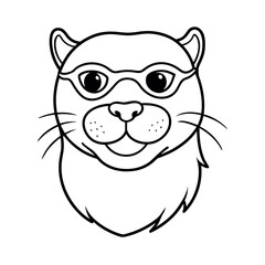 Otter with Sunglasses Line Art Cartoon Vector