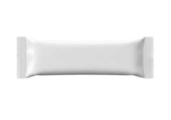 White blank flow pack wrapper mockup for a chocolate bar, candy, or snack food. Isolated on transparent background, png