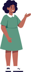 Obraz premium African American woman in green dress standing and gesturing with hand casual style vector illustration
