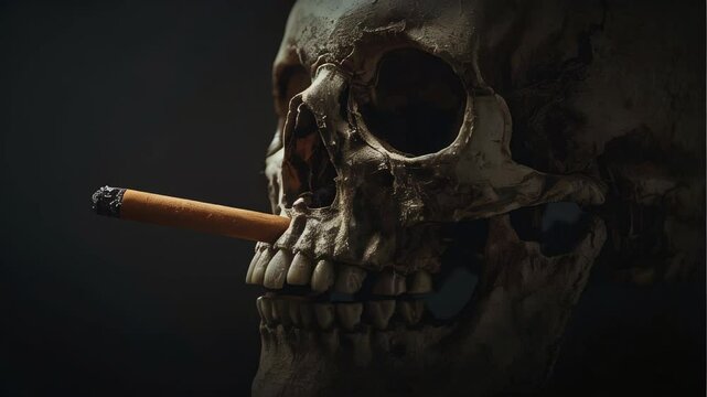 A human skeleton featuring a detailed skull is displayed against an isolated background, emphasizing anatomical structure, bone composition, and the stark, scientific essence of the human form.
