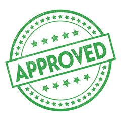 Fototapeta premium Green approved stamp with stars isolated on transparent background
