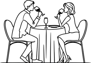 Couple Sitting Together Sharing Wine Vector on White