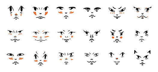 Set of icons. Comic and cartoon character face, retro style. Vintage retro style, face. Vector illustration, clip art.	
