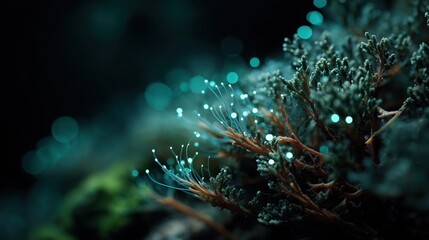 Obraz premium Intricate dance of bioluminescent single-celled organisms illuminating underwater landscapes in the gentle twilight glow