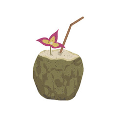 Drinking coconut. Hand-drawn illustration.