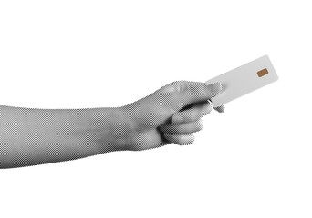 Cashless concept. Card in grip, finger hold, chip highlighted, salary transfer, commerce, revenue,