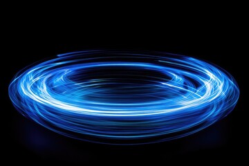 Abstract light trails form a swirling, circular pattern on a black background