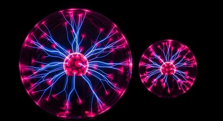 Two Plasma Balls with Electric Discharges - Glowing Energy Spheres for Science and Technology Concepts