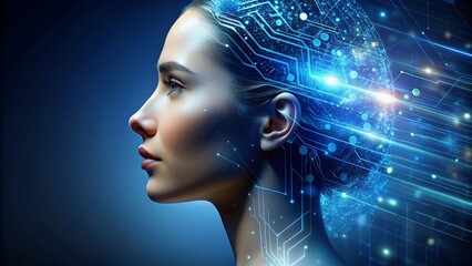 Womans profile with digital circuits in her head