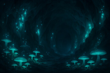 Enchanted Bioluminescent Cave: Mystical Glow and Natural Wonder