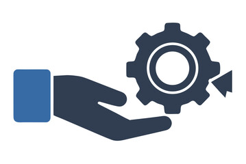Hand holding a mechanical cogwheel gear icon: a vector illustration of industrial engineering technology