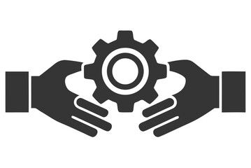 Hand holding camera with industrial gear technology concept