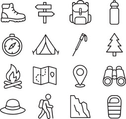 Mountain hiking icons vector pack on a white background