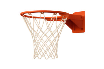 Close-up of an orange basketball hoop and net, isolated on a transparent background, perfect for sports and recreation themes