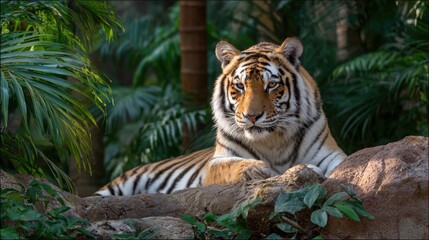 Obraz premium Majestic tiger in a lush jungle setting