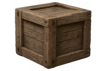 Closed old wooden crate isolated on transparent background