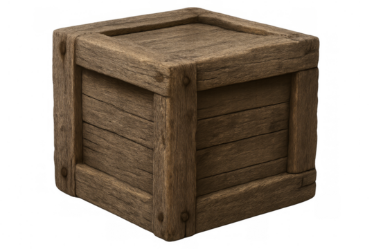 Closed old wooden crate isolated on transparent background - Powered by Adobe