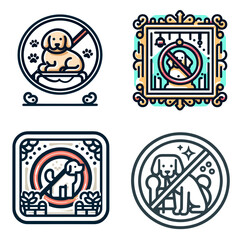 Naklejka premium Set of Dog prohibition signs and illustrations in modern line art style 