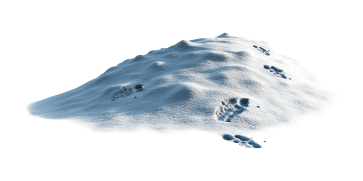 Snowy Hill With Footprints. Winter Exploration And Adventure Concept Isolated On Transparent Background