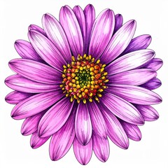Obraz premium Detailed Watercolor Illustration of a Purple Flower with a Yellow Center