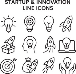 Startup and innovation line icons vector set - white background