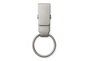 Metal key ring with locking carabiner clasp on transparent background