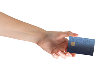 holding a bankcard, showcasing secure payment and transfer options. Her hand gripping the plastic