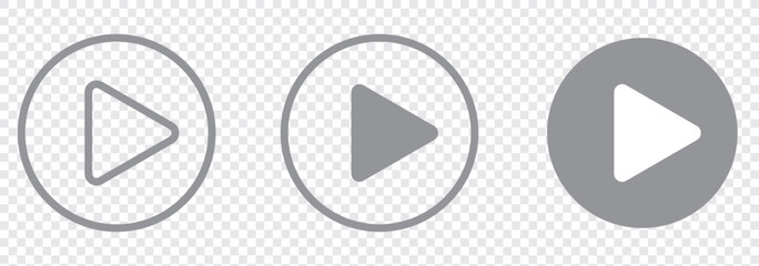 Play button video icon set transparent background. Video player button icon isolated on play music start audio. 