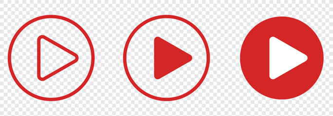 Play button icon set. Start audio or video action symbol. Video player concept . Red Play button Icon. Elements for video player. Pause, click or record button. Video player icon in red color. Eps 10