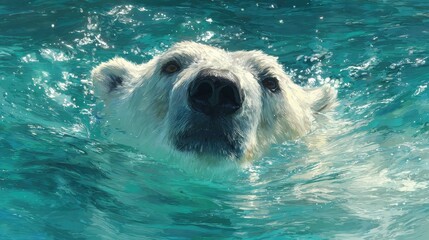 Polar bear in water, no logos, no brands