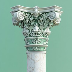 Ornate column capital and shaft, featuring intricate carvings and colored marble