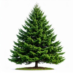 Fototapeta premium Isolated Symmetrical Evergreen Tree with Dense Green Needles on White Background