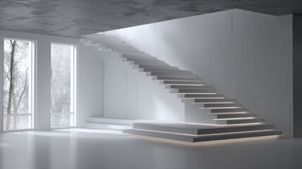 Obraz premium Minimalistic stairs in modern villa interior, no logos, no brands