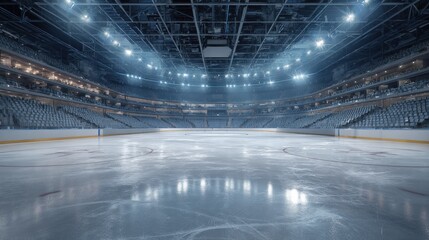 empty ice hockey arena with light