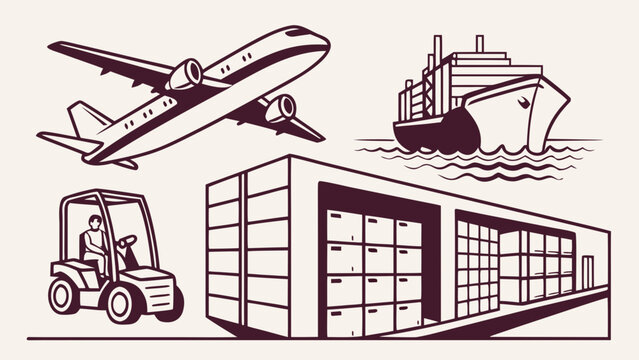 Illustration depicting various modes of transportation including air sea and land freight logistics