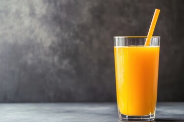 Refreshing orange juice with a straw in glass