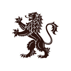 Heraldic lion vector illustration with tribal design in black silhouette style