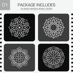 Vector snowflake ornamental design elements for winter holiday seamless mandala illustration design.
