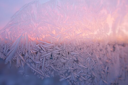 Delicate Frost Patterns on Sunset Window Glass - Powered by Adobe