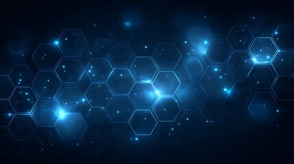 Abstract blue hexagonal grid with glowing lights and sparks