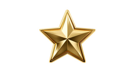 Obraz premium 3D gold metallic star icon, shiny reflective gold, awards medal design, isolated on transparent background, cut out design element --ar 16:9