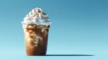 Mockup of iced coffee with whipped cream in a takeaway cup, summer morning vibes