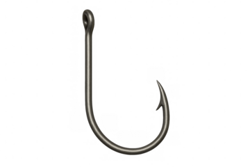 Shiny metal fishing hook on transparent background